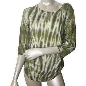 Sportell Deep Moss 3/4 Sleeve Tie Dye Top